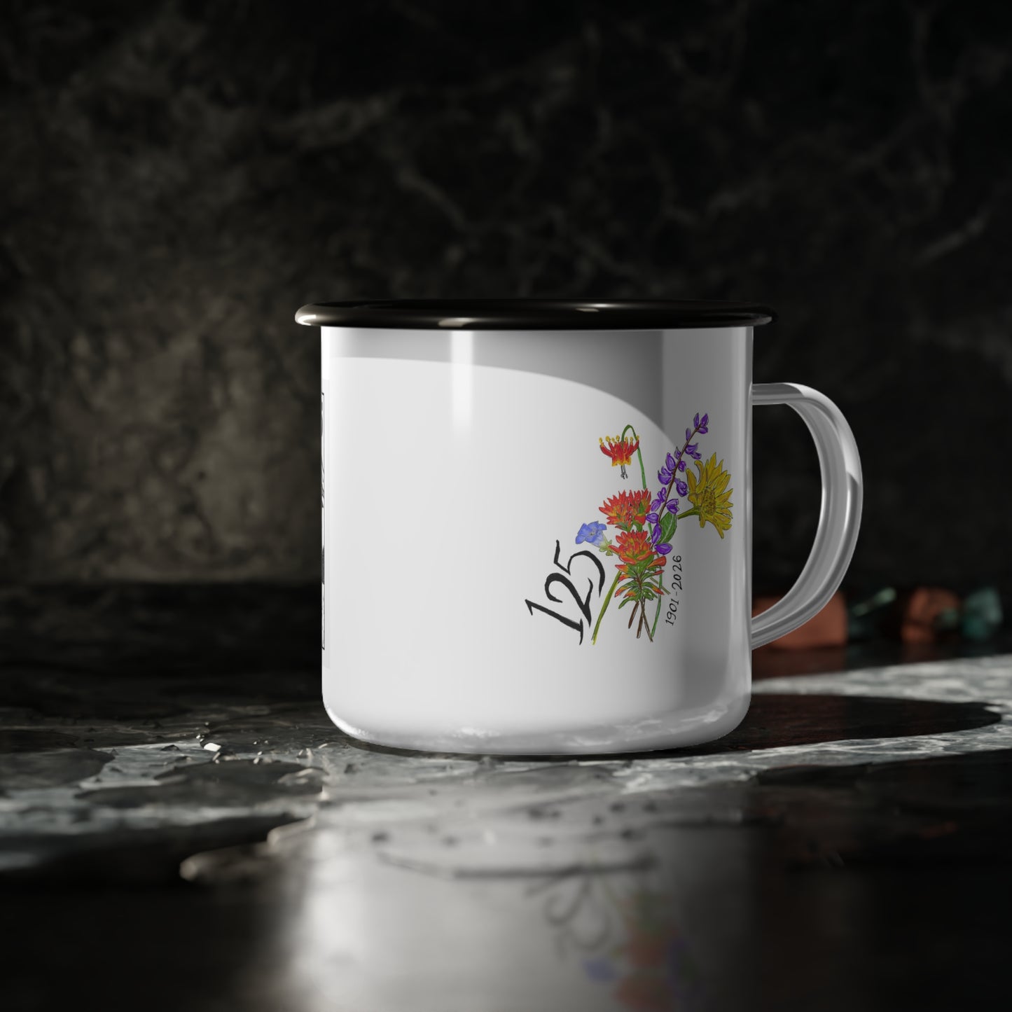 Enamel Camp Cup — 'The Cedars 125' Mountain & Forest Camping Mug
