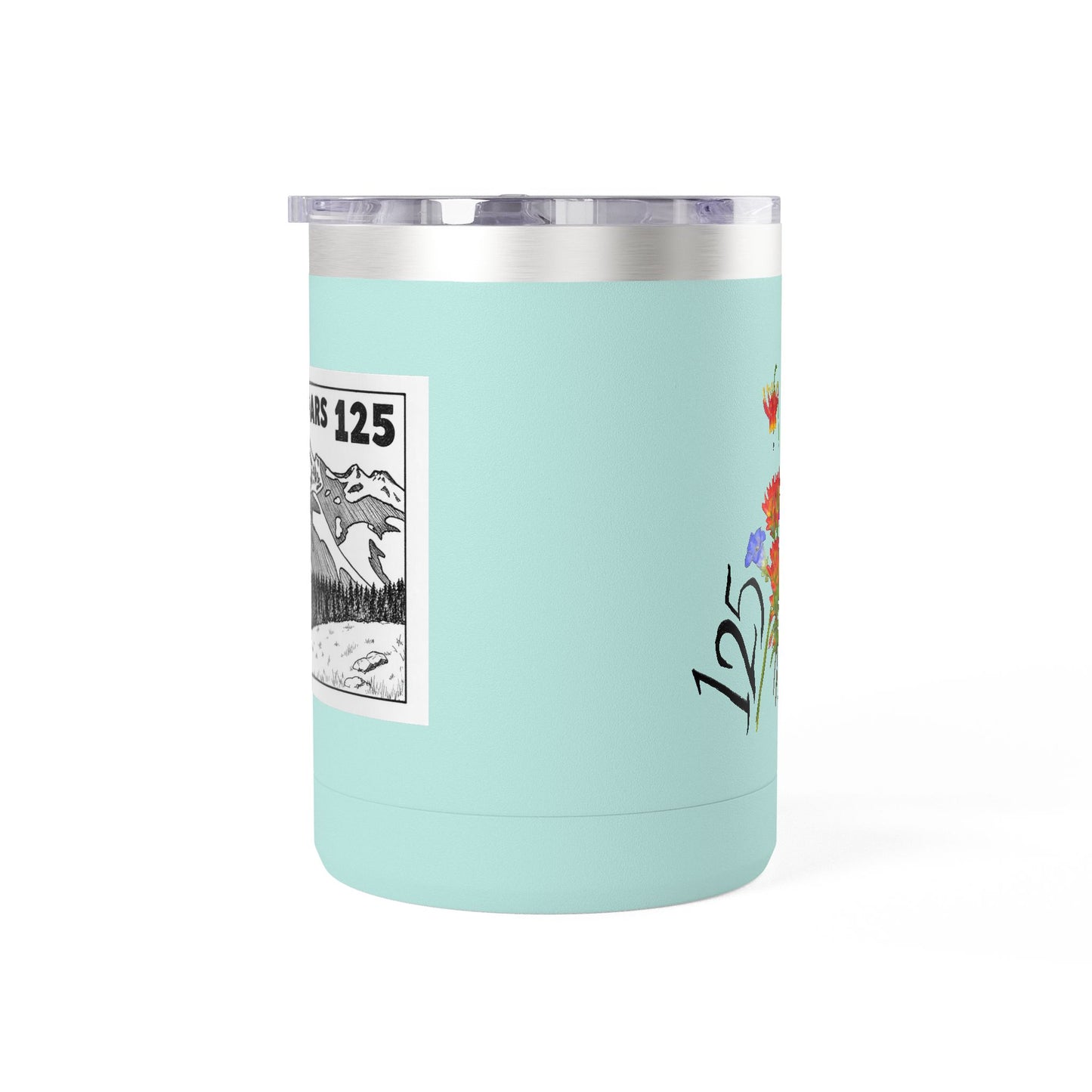 125th Anniversary Floral Travel Mug — Commemorative 15oz Tumbler
