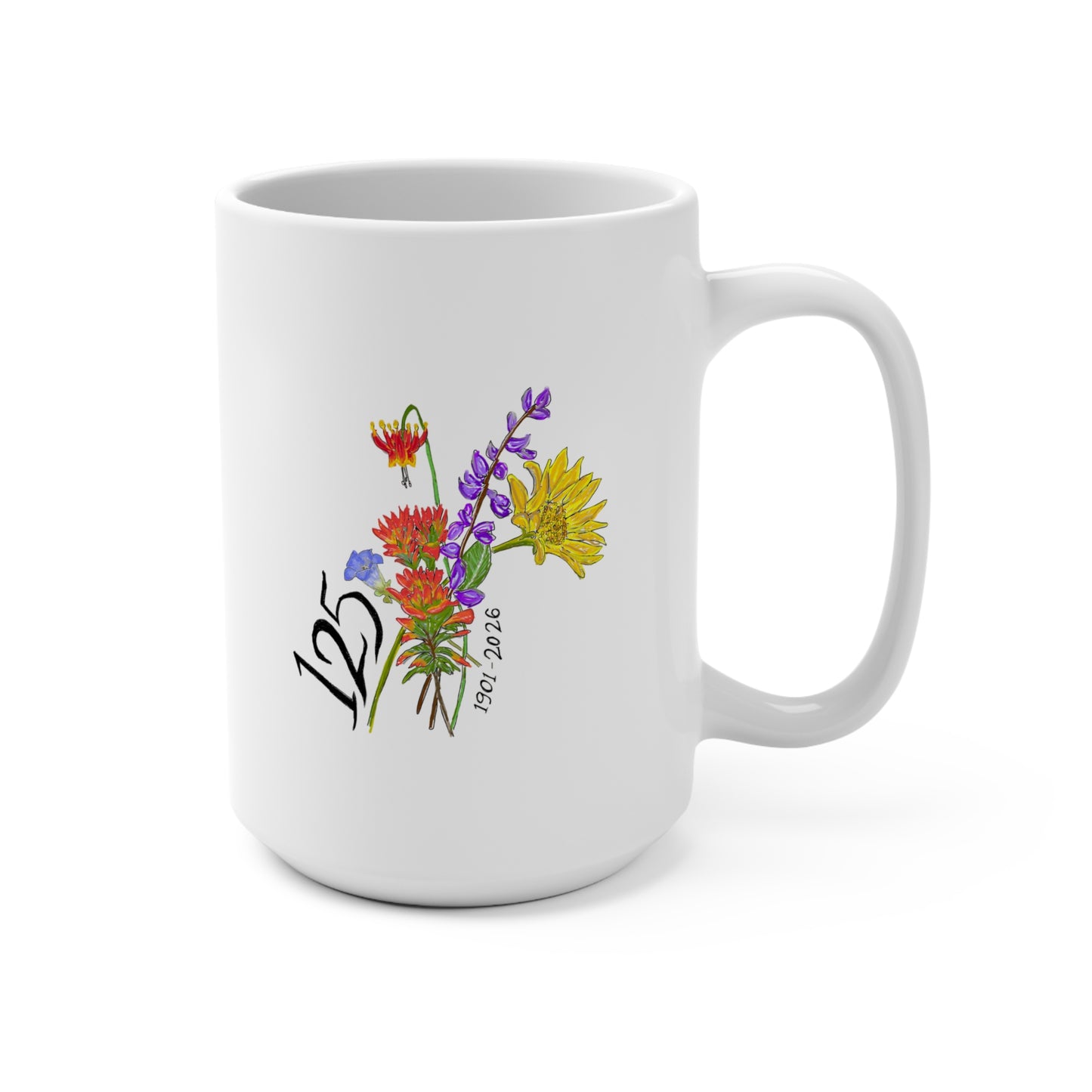 125th Anniversary Floral Mug — Commemorative 15oz Ceramic Coffee Cup (1893–2018)