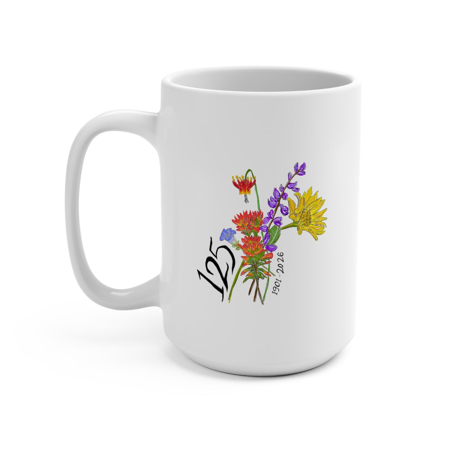 125th Anniversary Floral Mug — Commemorative 15oz Ceramic Coffee Cup (1893–2018)