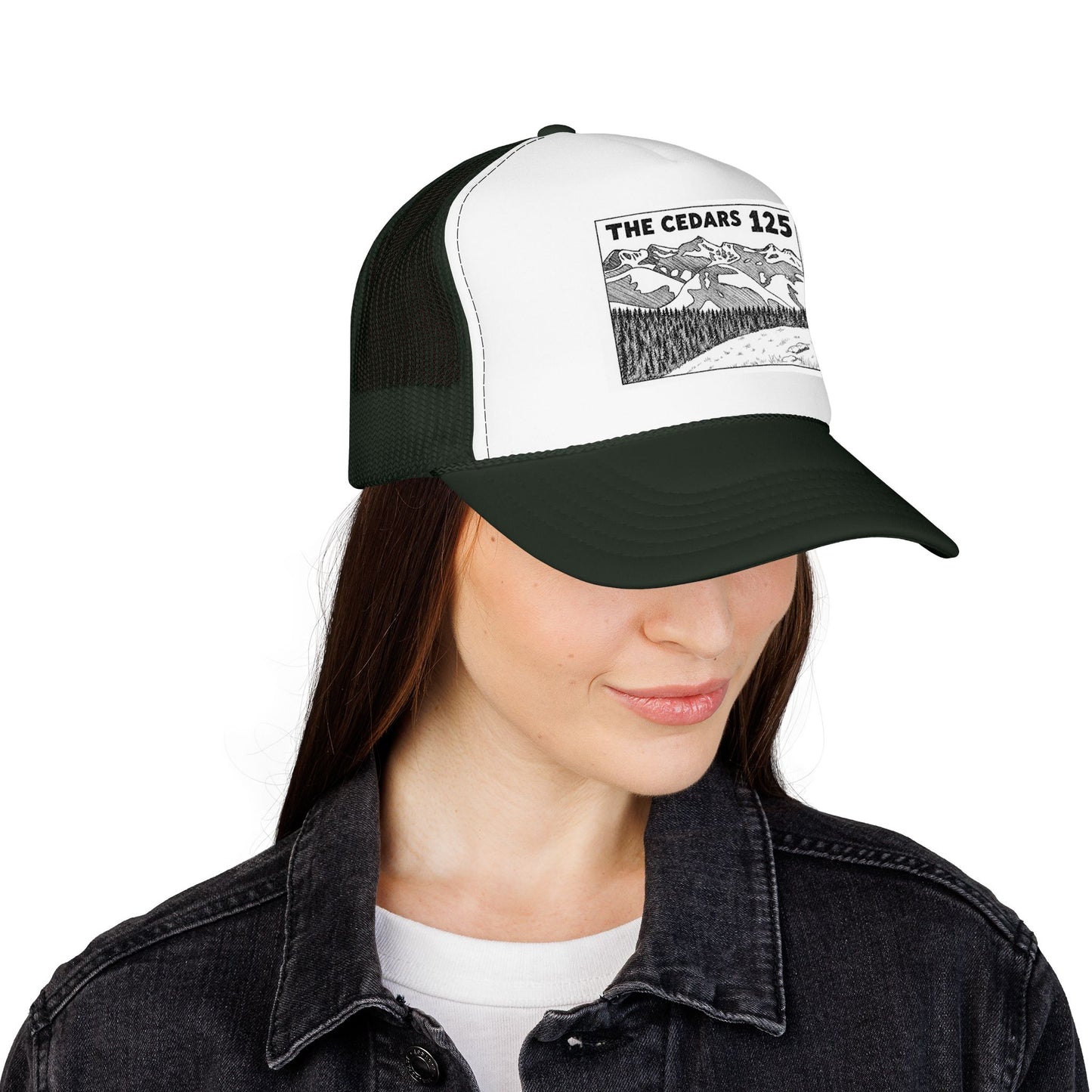The Cedars 125 Trucker Hat — Vintage Mountain Patch Foam Trucker Cap