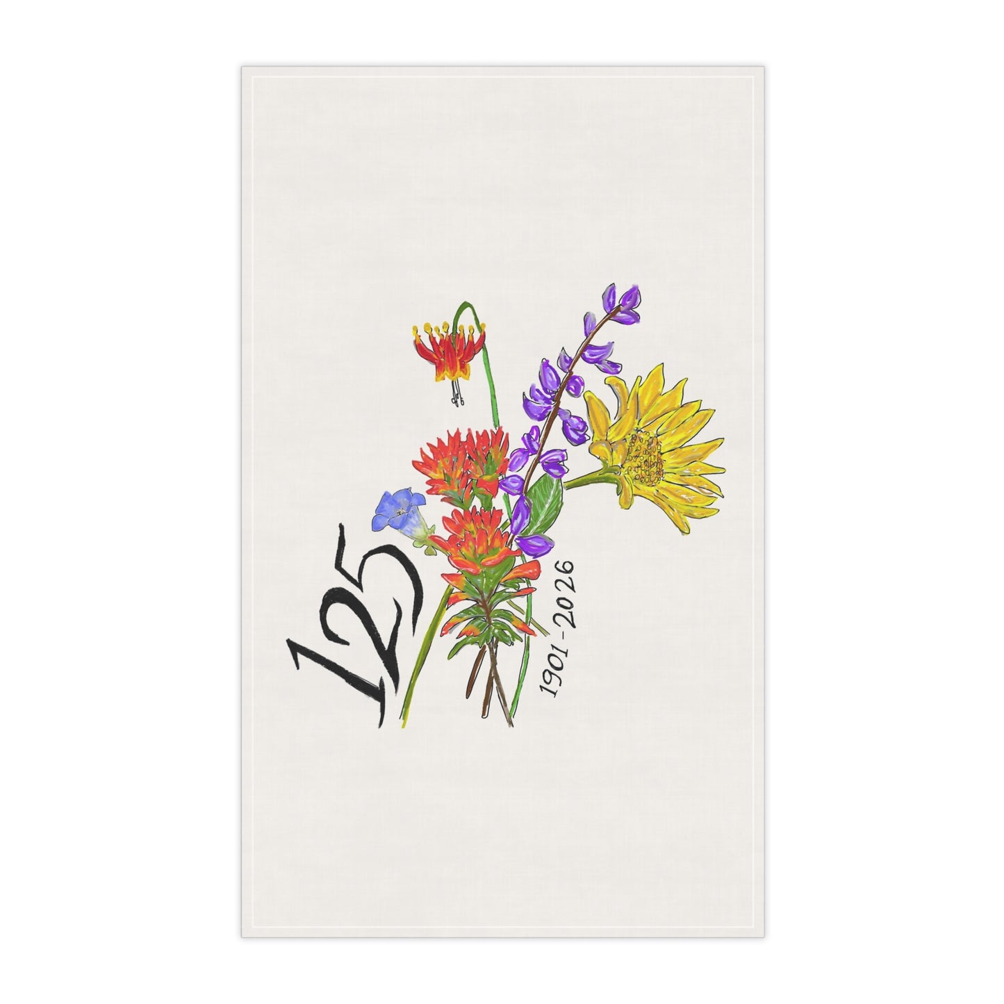 125th Anniversary Floral Tea Towel — Commemorative 1901–2026 Kitchen Linen