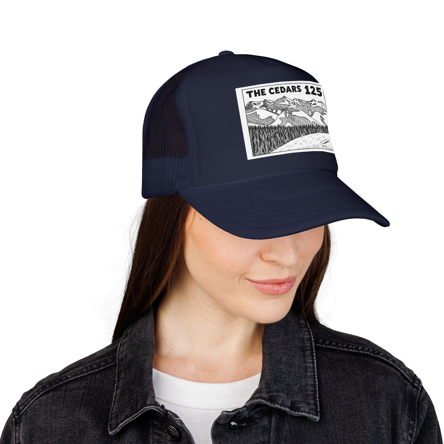 The Cedars 125 Trucker Hat — Vintage Mountain Patch Foam Trucker Cap