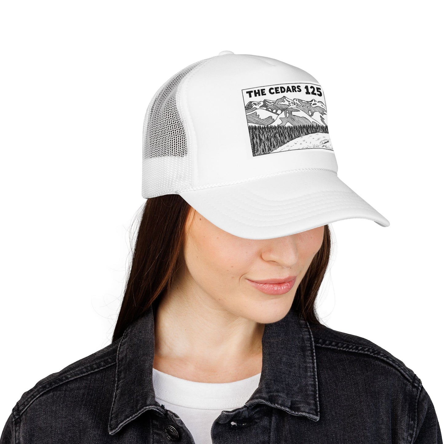 The Cedars 125 Trucker Hat — Vintage Mountain Patch Foam Trucker Cap
