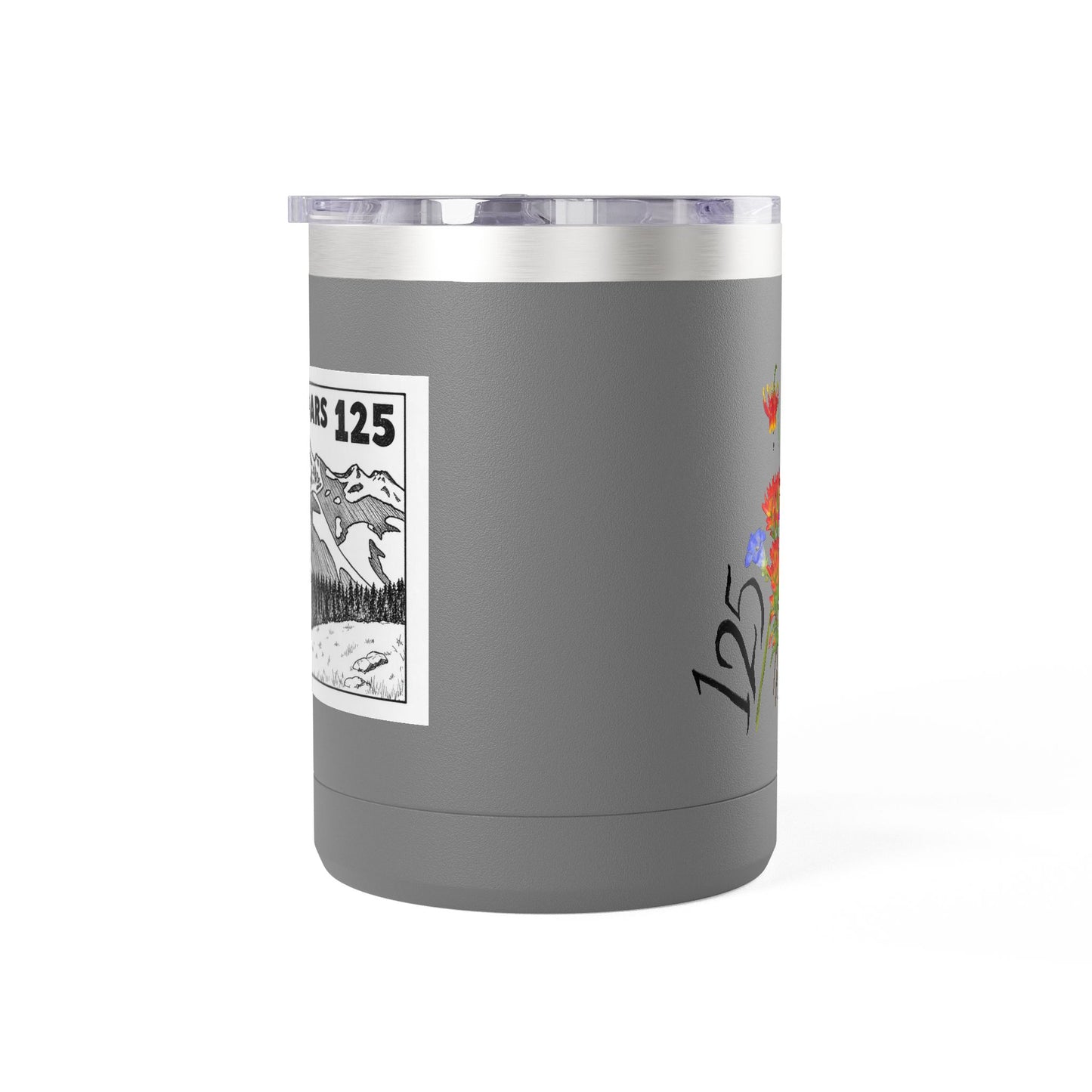 125th Anniversary Floral Travel Mug — Commemorative 15oz Tumbler