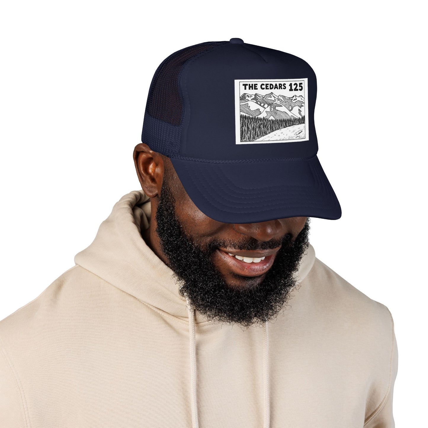 The Cedars 125 Trucker Hat — Vintage Mountain Patch Foam Trucker Cap