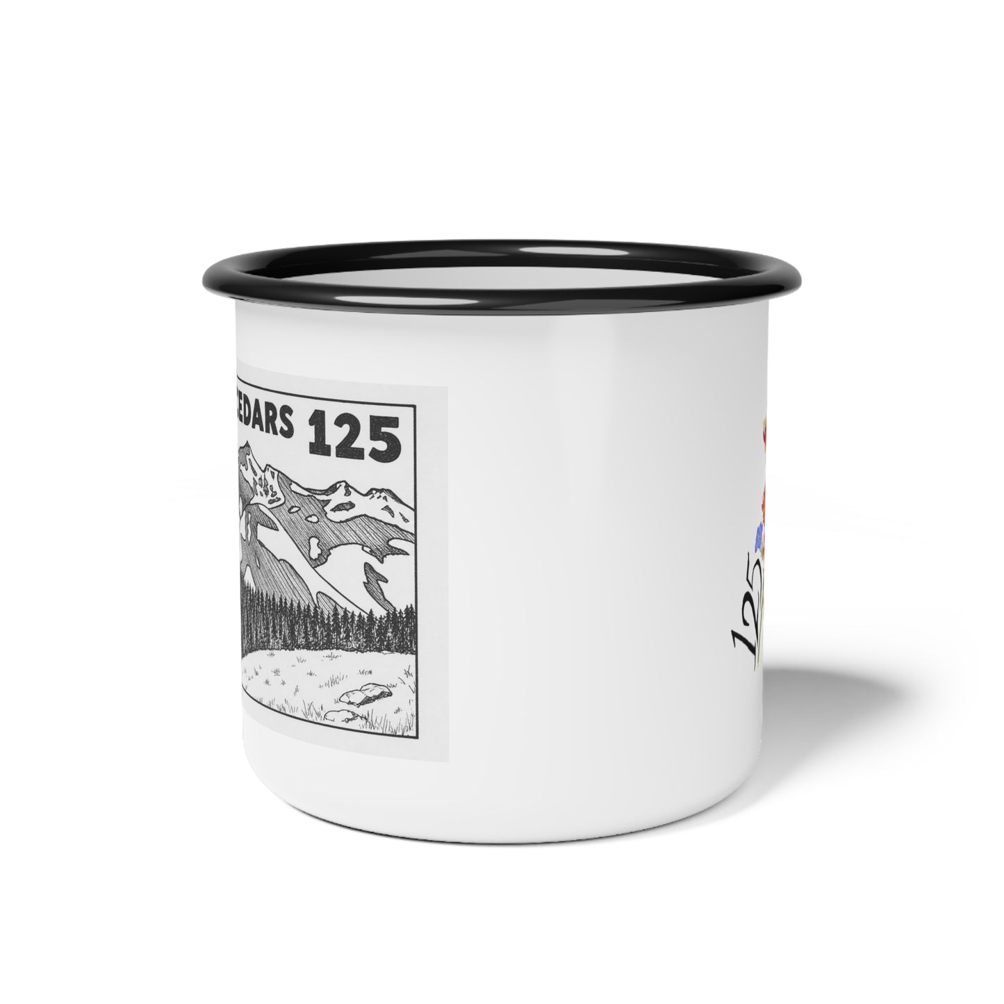 Enamel Camp Cup — 'The Cedars 125' Mountain & Forest Camping Mug