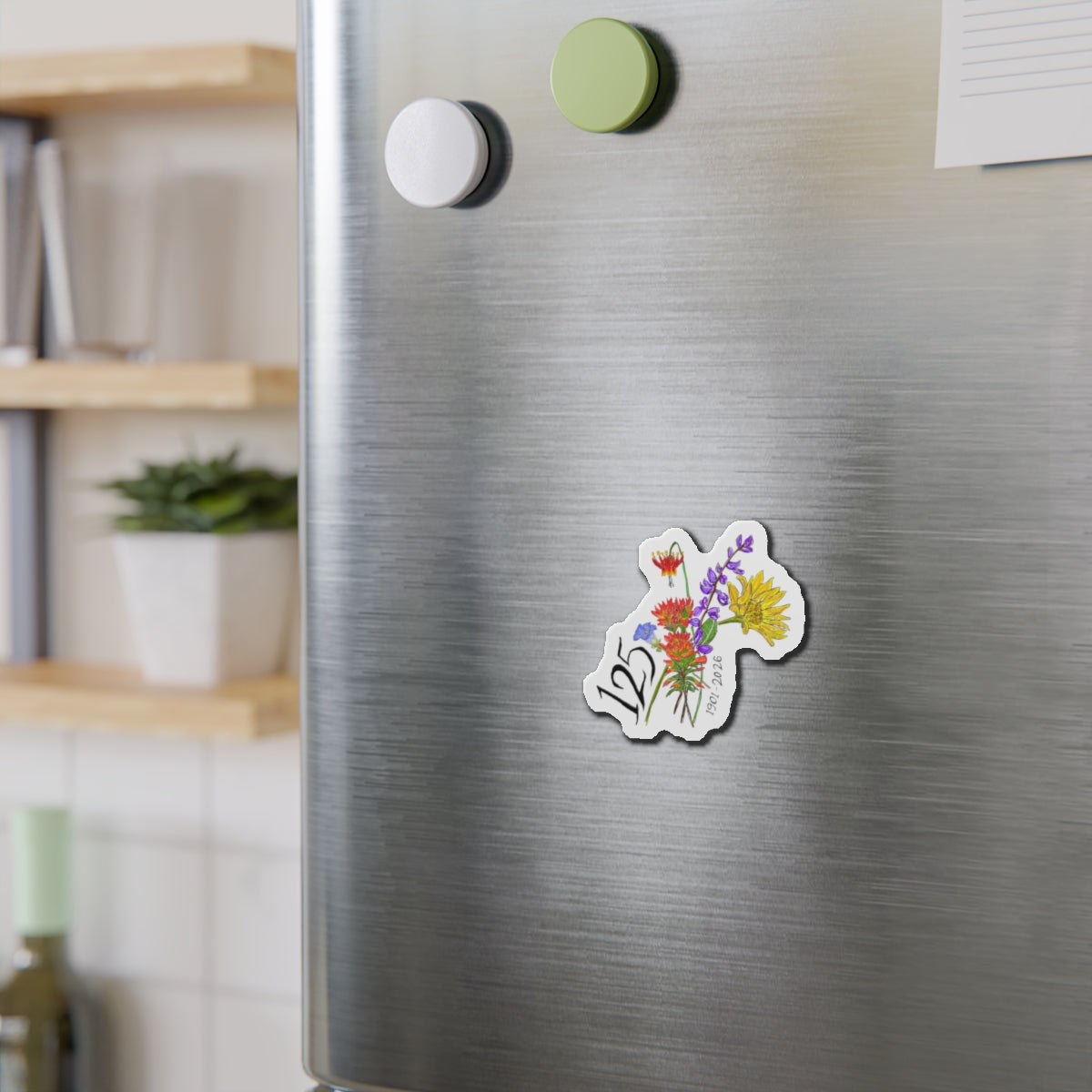 125th Anniversary Floral Die-Cut Magnet — Commemorative Wildflower Design (1901–2026)