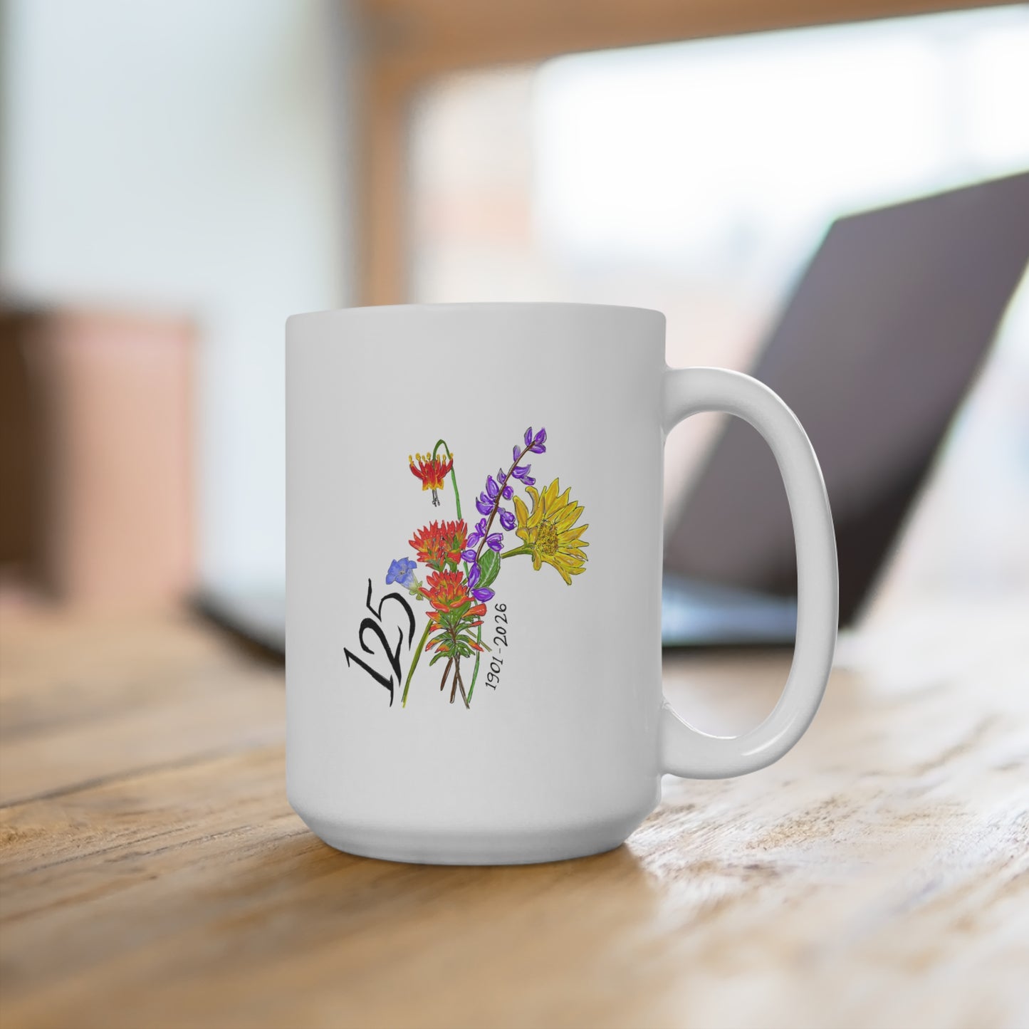 125th Anniversary Floral Mug — Commemorative 15oz Ceramic Coffee Cup (1893–2018)