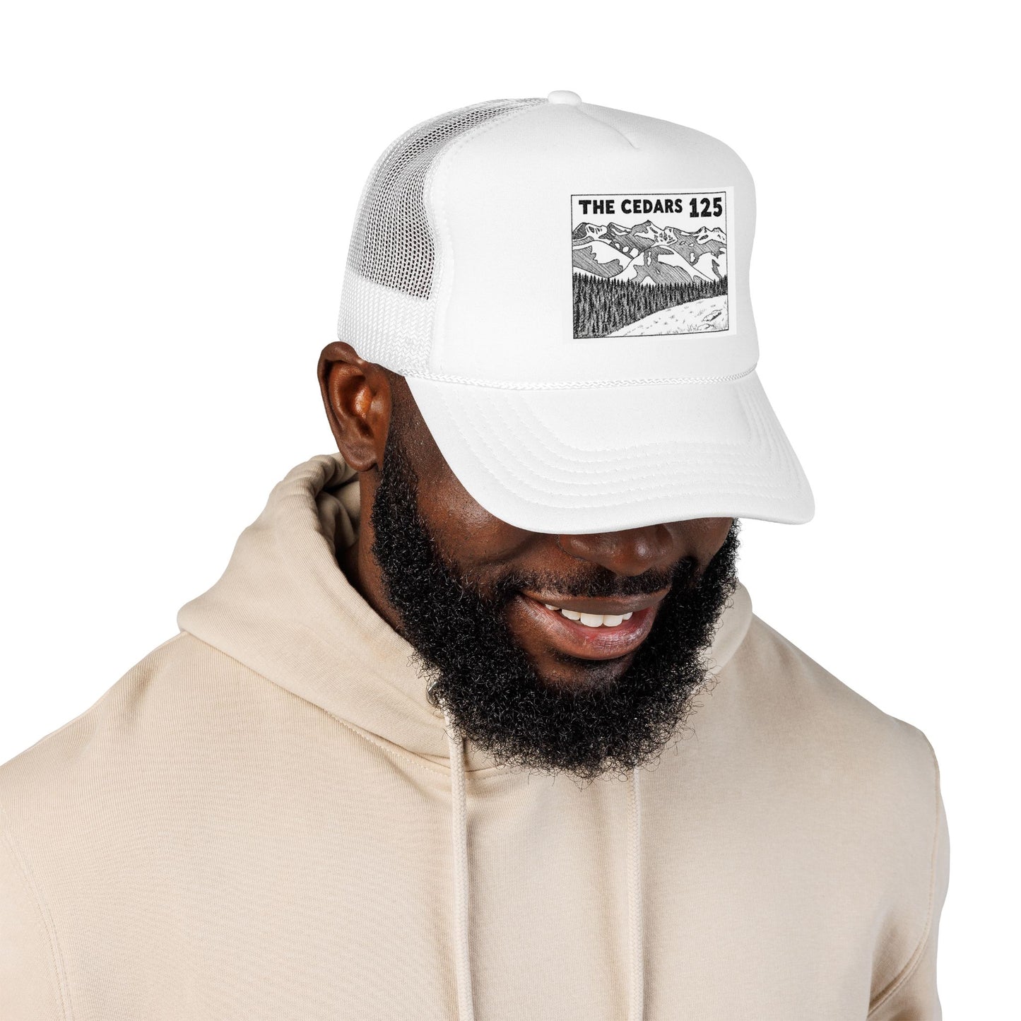 The Cedars 125 Trucker Hat — Vintage Mountain Patch Foam Trucker Cap