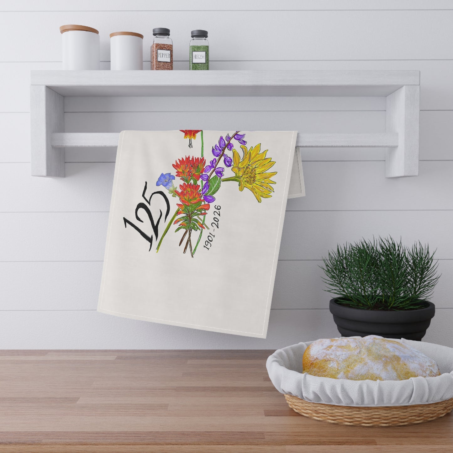 125th Anniversary Floral Tea Towel — Commemorative 1901–2026 Kitchen Linen