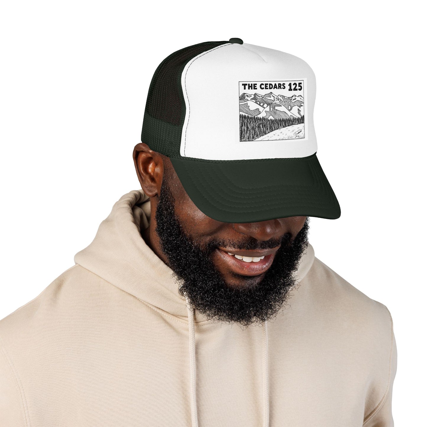 The Cedars 125 Trucker Hat — Vintage Mountain Patch Foam Trucker Cap