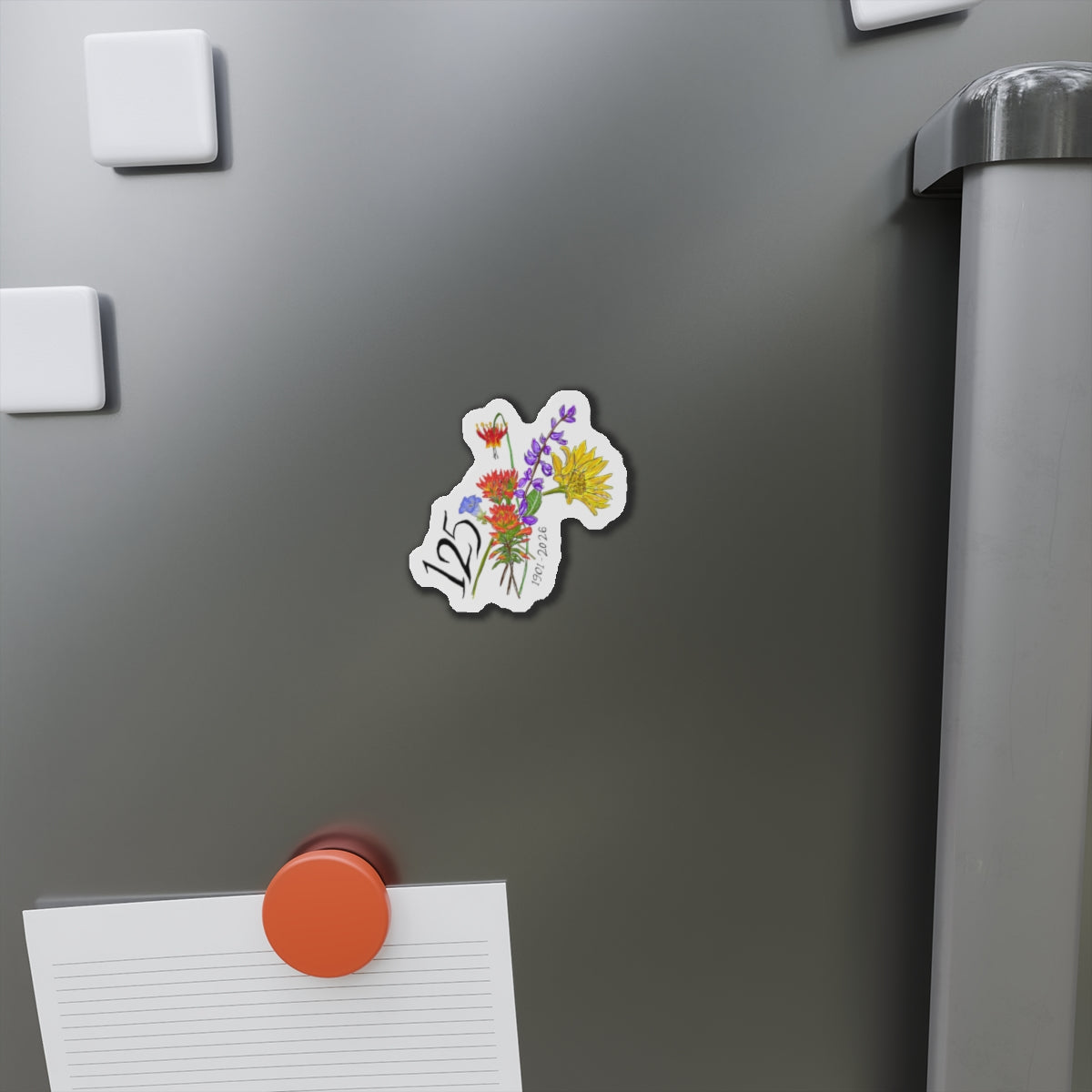 125th Anniversary Floral Die-Cut Magnet — Commemorative Wildflower Design (1901–2026)