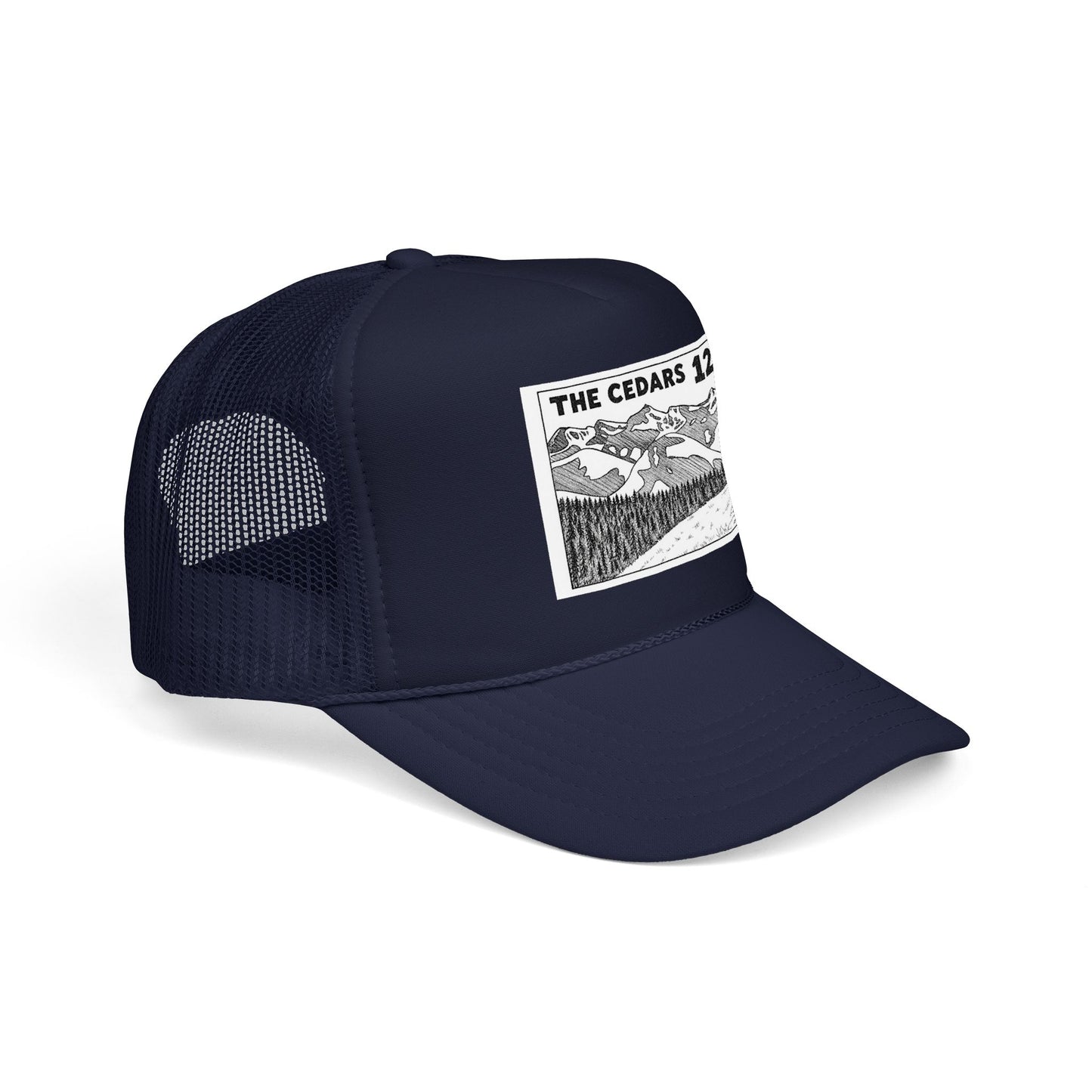 The Cedars 125 Trucker Hat — Vintage Mountain Patch Foam Trucker Cap