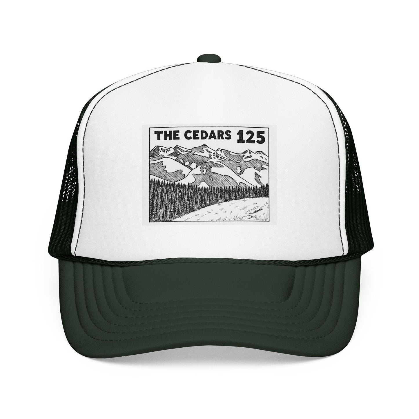 The Cedars 125 Trucker Hat — Vintage Mountain Patch Foam Trucker Cap