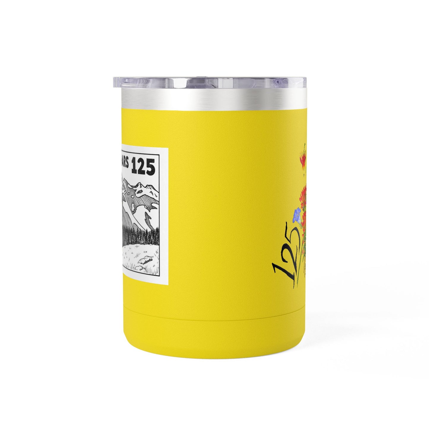 125th Anniversary Floral Travel Mug — Commemorative 15oz Tumbler